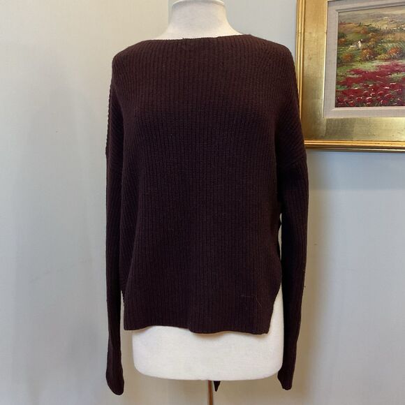 Brochu Walker Sweater M Burgundy Wool Cashmere Angora Blend Asymmetrical Hem Lux - Picture 1 of 7